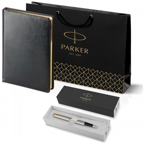 Набор Parker Jotter Stainless Steel GT из перьевой ручки и черного ежедневника в Новосибирске