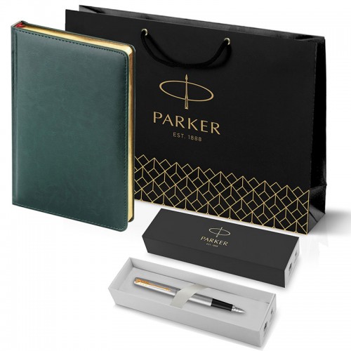 Набор Parker Jotter Stainless Steel GT из перьевой ручки и зеленого ежедневника недатированного в Новосибирске